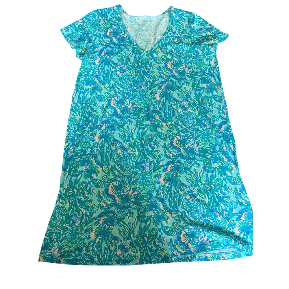 Lilly Pulitzer etta tshirt dress surf blue coral of the story XL